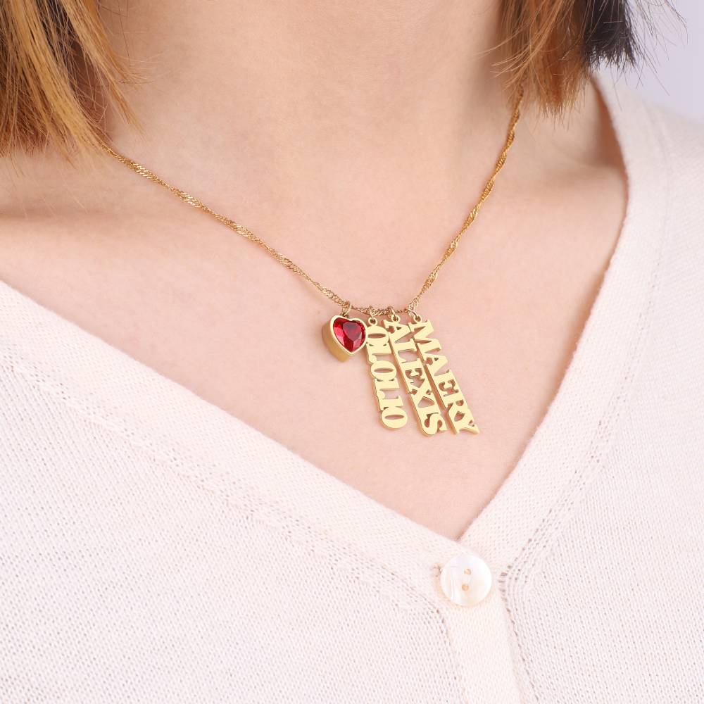 Personalized Singapore Chain Heart Birthstone Necklace