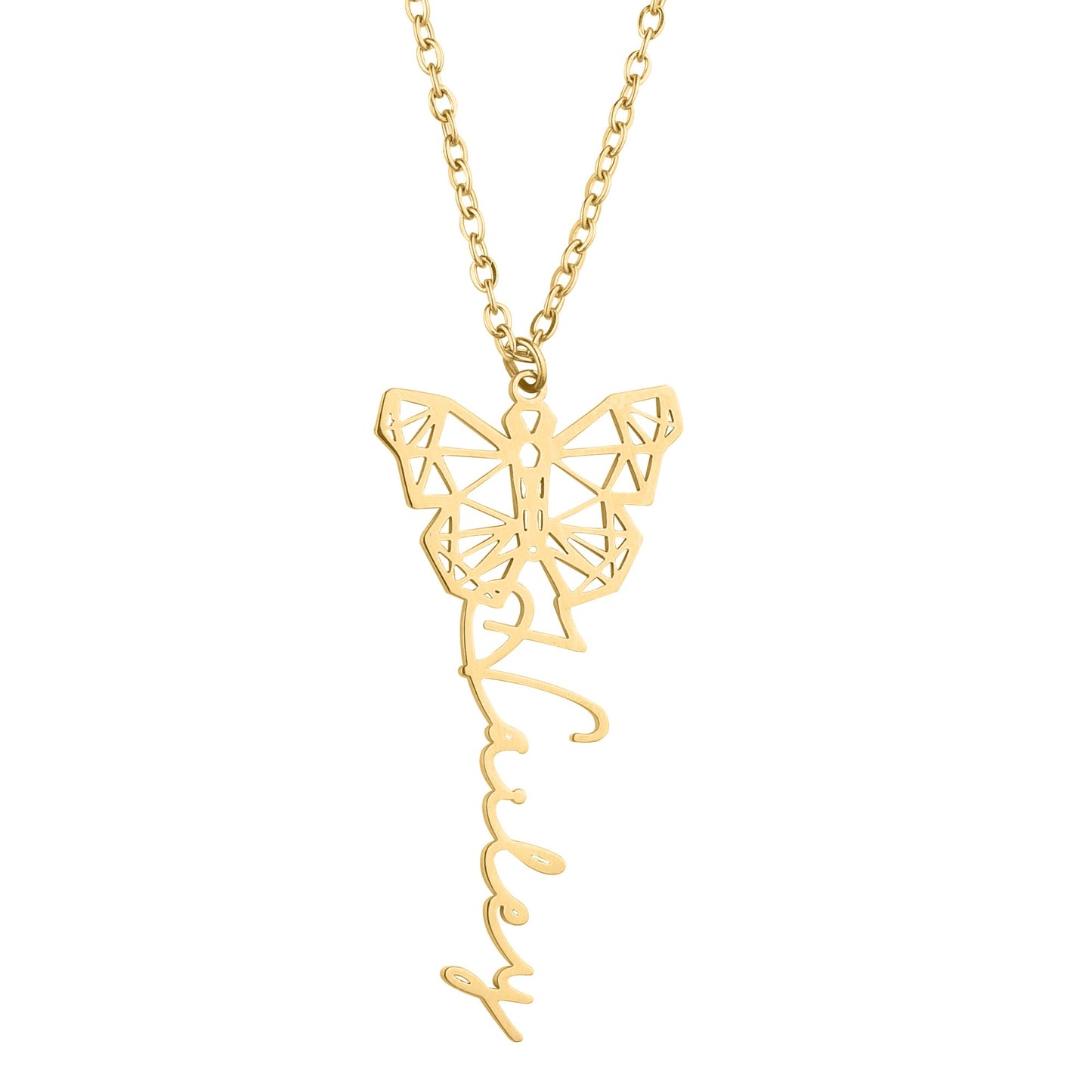 Personalized Geometric Butterfly Necklace