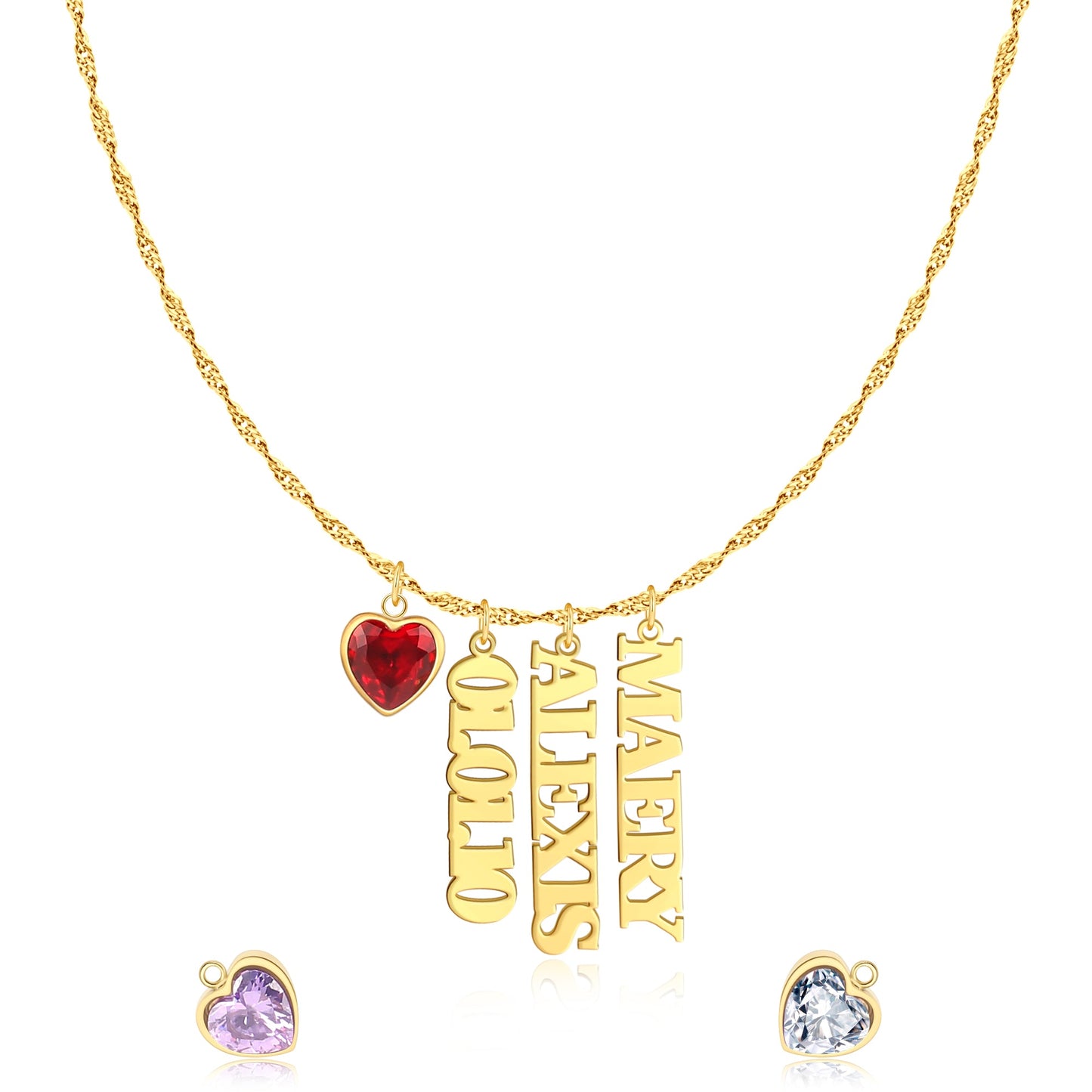 Personalized Singapore Chain Heart Birthstone Necklace