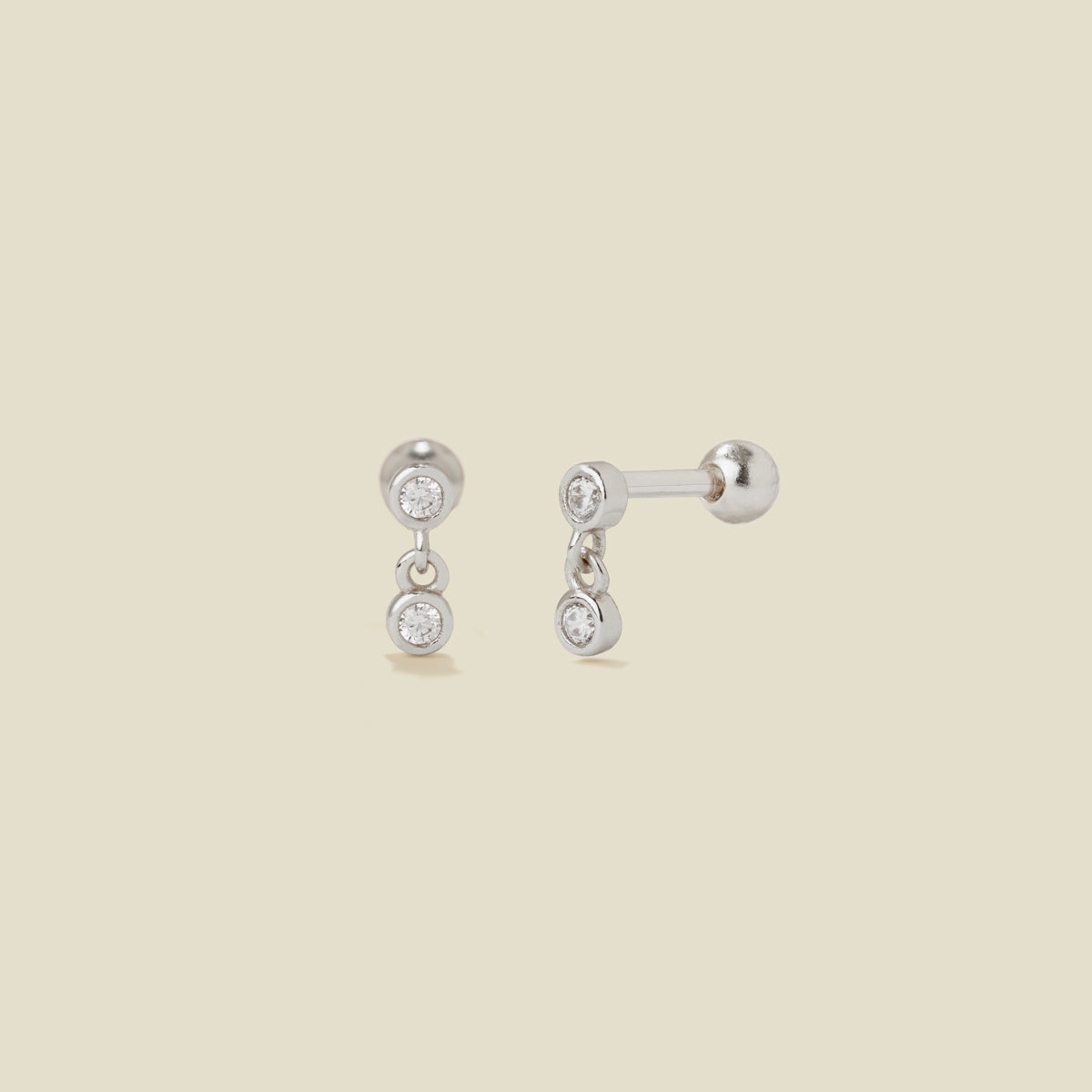 CZ Bezel Drop Stud Earrings