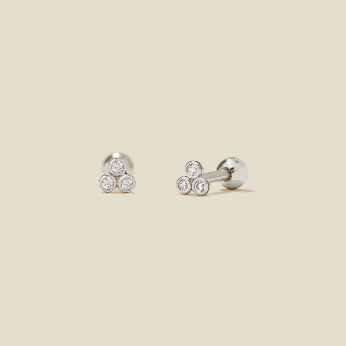 CZ Bezel Trinity Stud Earrings