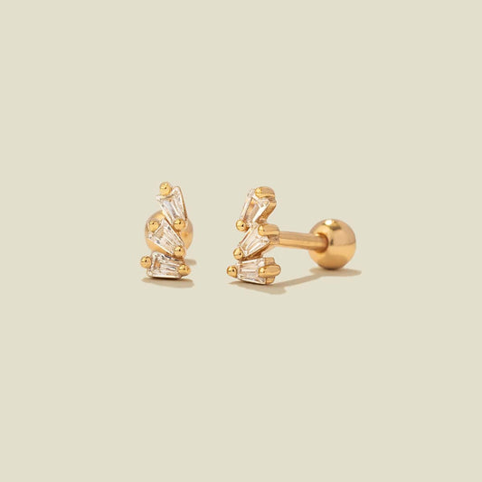 CZ Triple Baguette Stud Earrings