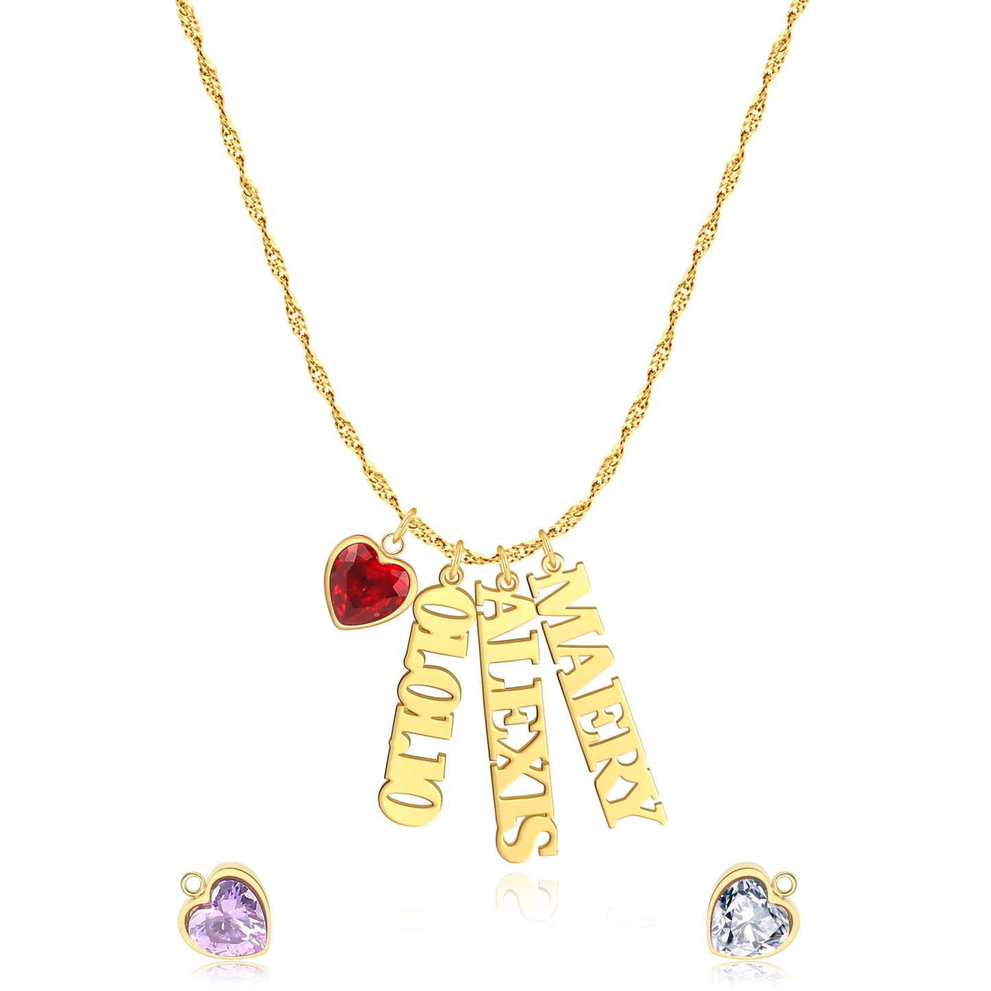 Personalized Singapore Chain Heart Birthstone Necklace