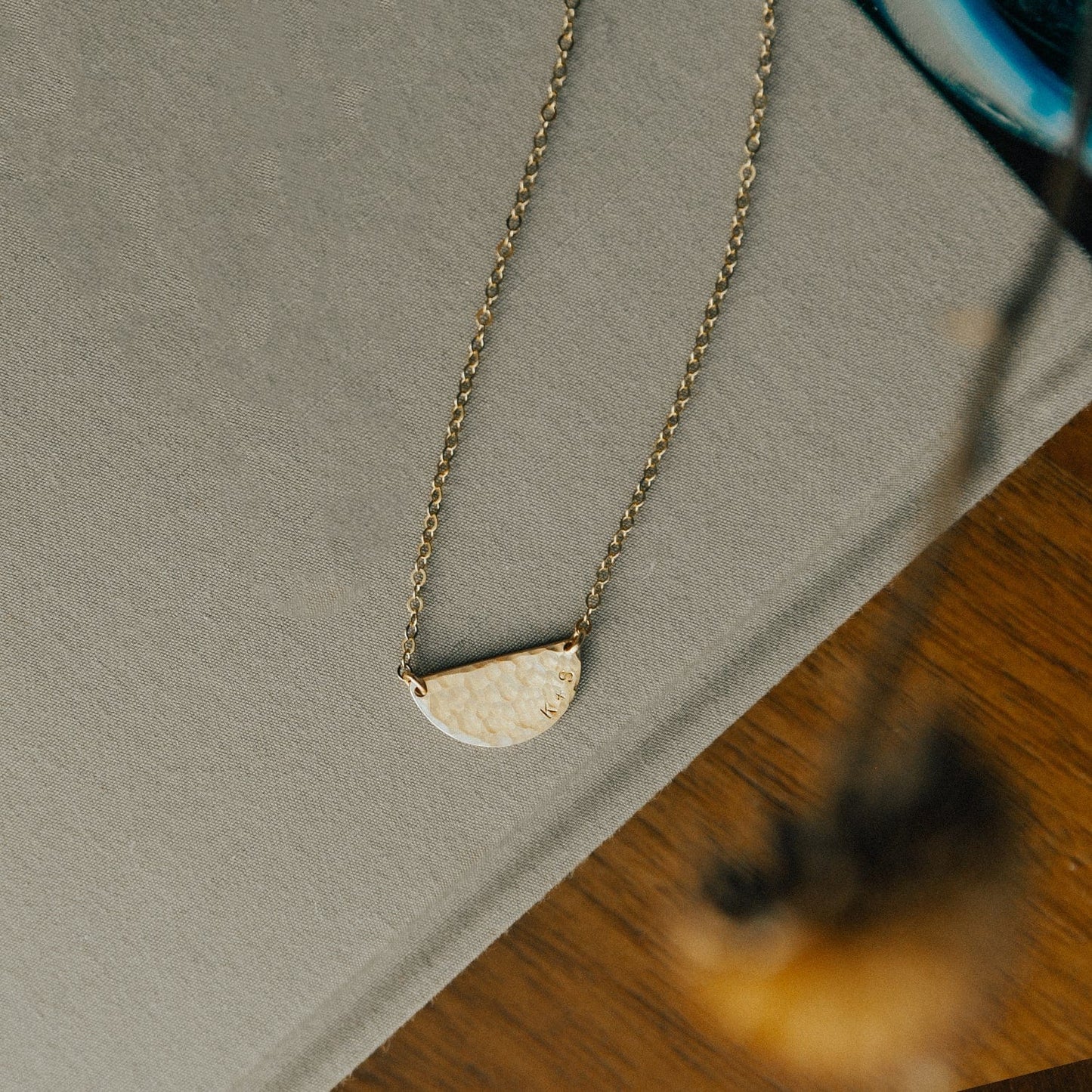 Hammered Half Moon Disc Necklace