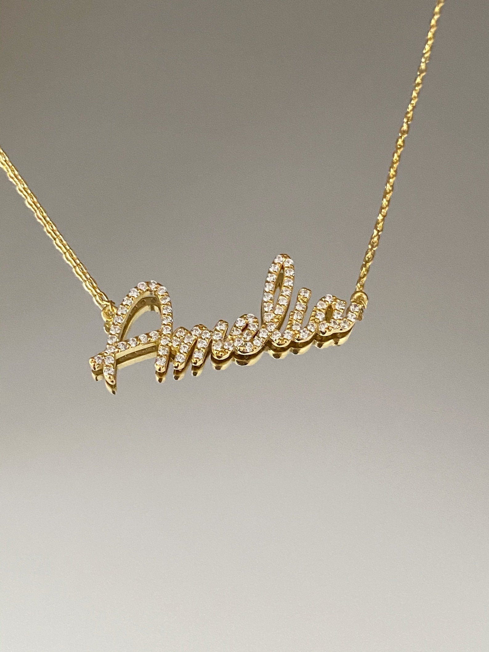 Personalized 14K Gold Crystal Name Necklace