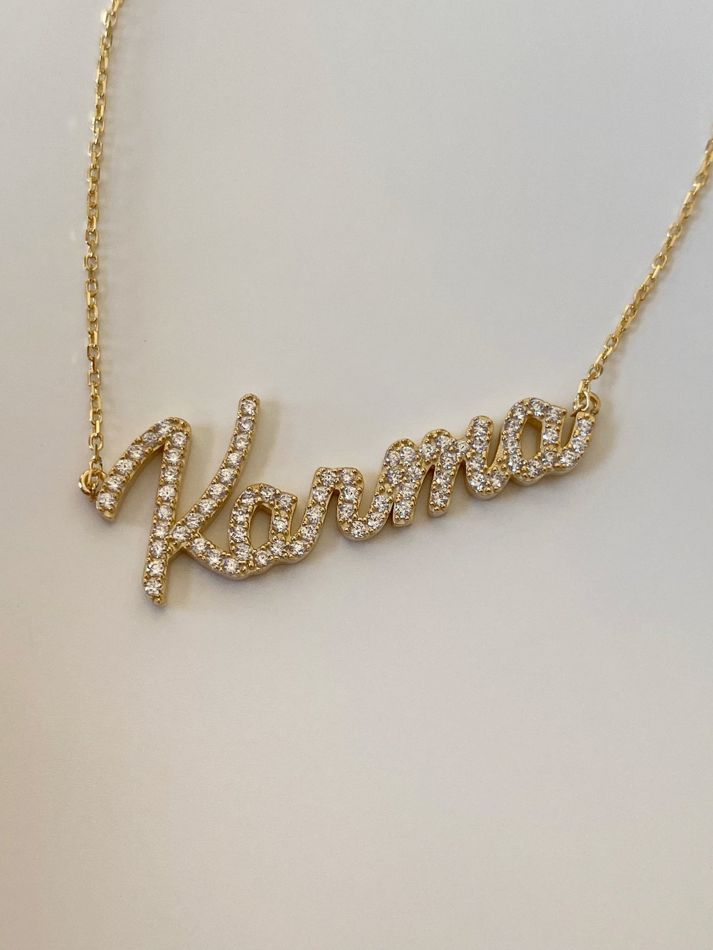 Personalized 14K Gold Crystal Name Necklace