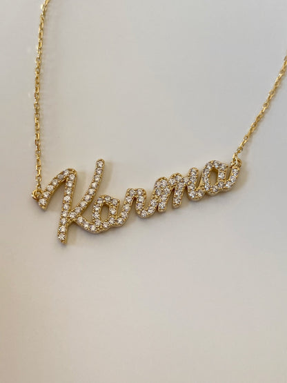 Personalized 14K Gold Crystal Name Necklace