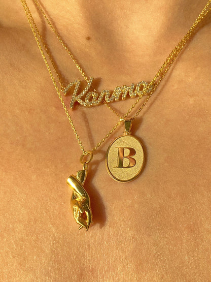 Personalized 14K Gold Crystal Name Necklace