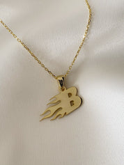 Custom 14k Gold Flame Initial Necklace