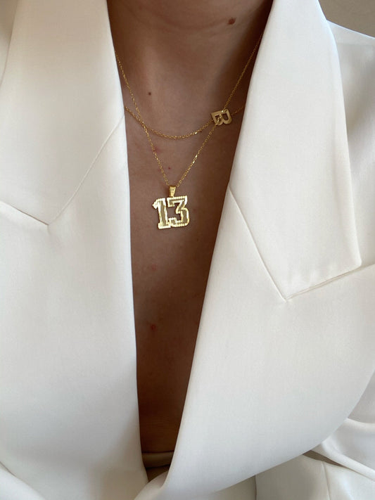 Custom Number Initial Necklace in 14K Gold