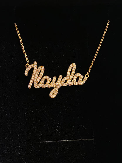 Personalized 14K Gold Crystal Name Necklace