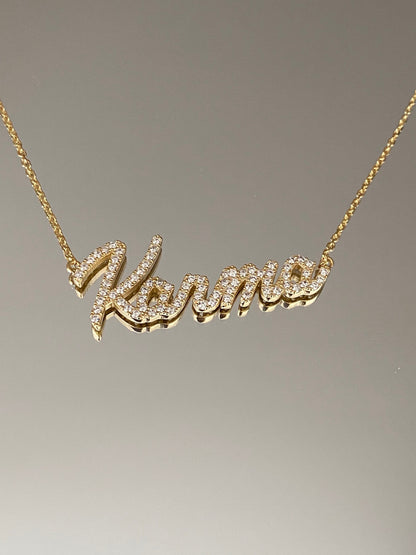 Personalized 14K Gold Crystal Name Necklace