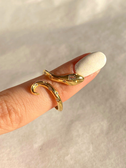 Sterling Silver Snake Ring with Gold Detail