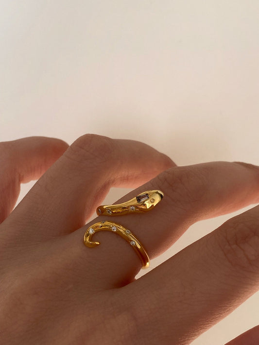 Sterling Silver Snake Ring with Gold Detail