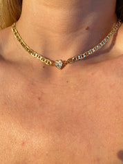 Gold Heart Choker Necklace with Diamond Pendant