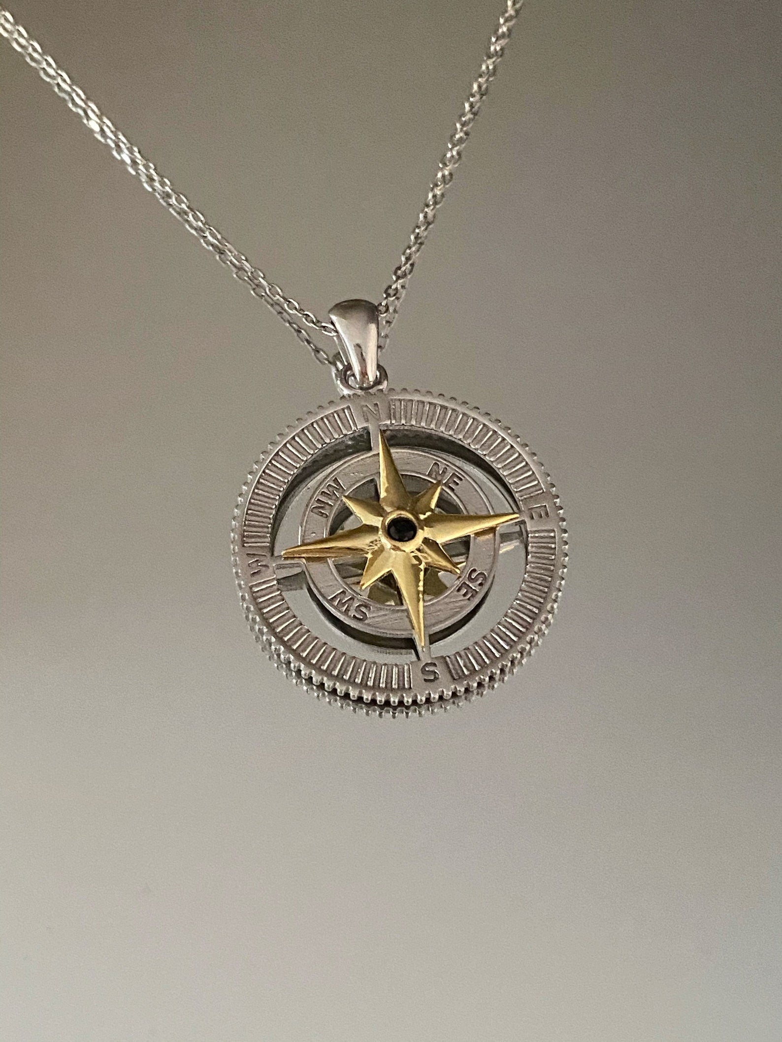 Sterling Silver Compass Necklace for Him