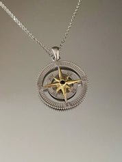 Sterling Silver Compass Necklace for Him