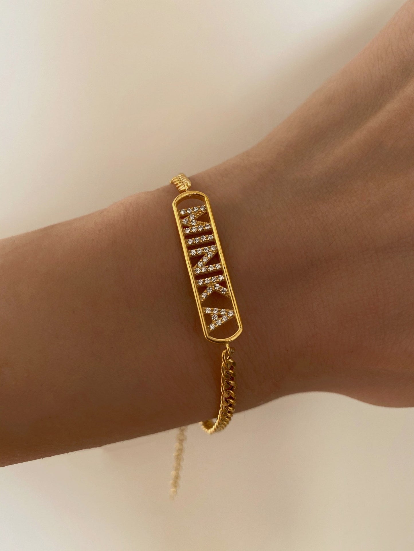 Personalized 14k Gold Crystal Name Bracelet