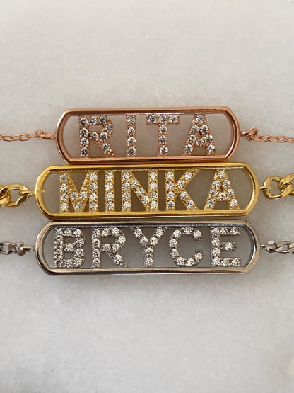 Personalized 14k Gold Crystal Name Bracelet