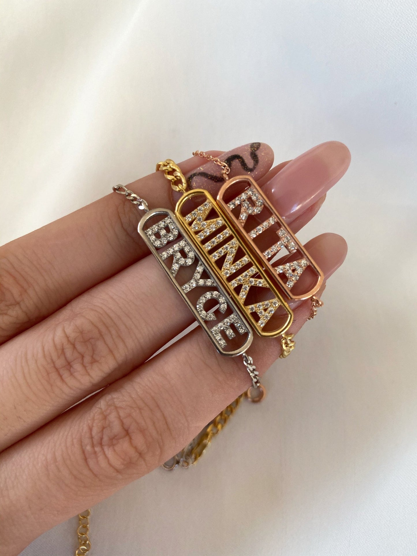 Personalized 14k Gold Crystal Name Bracelet