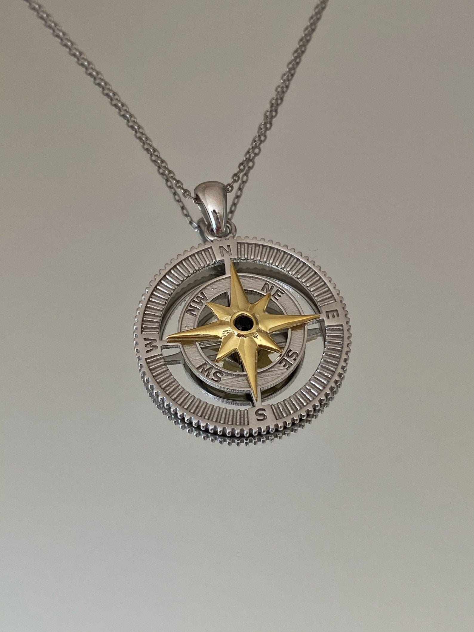 Sterling Silver Compass Necklace for Him