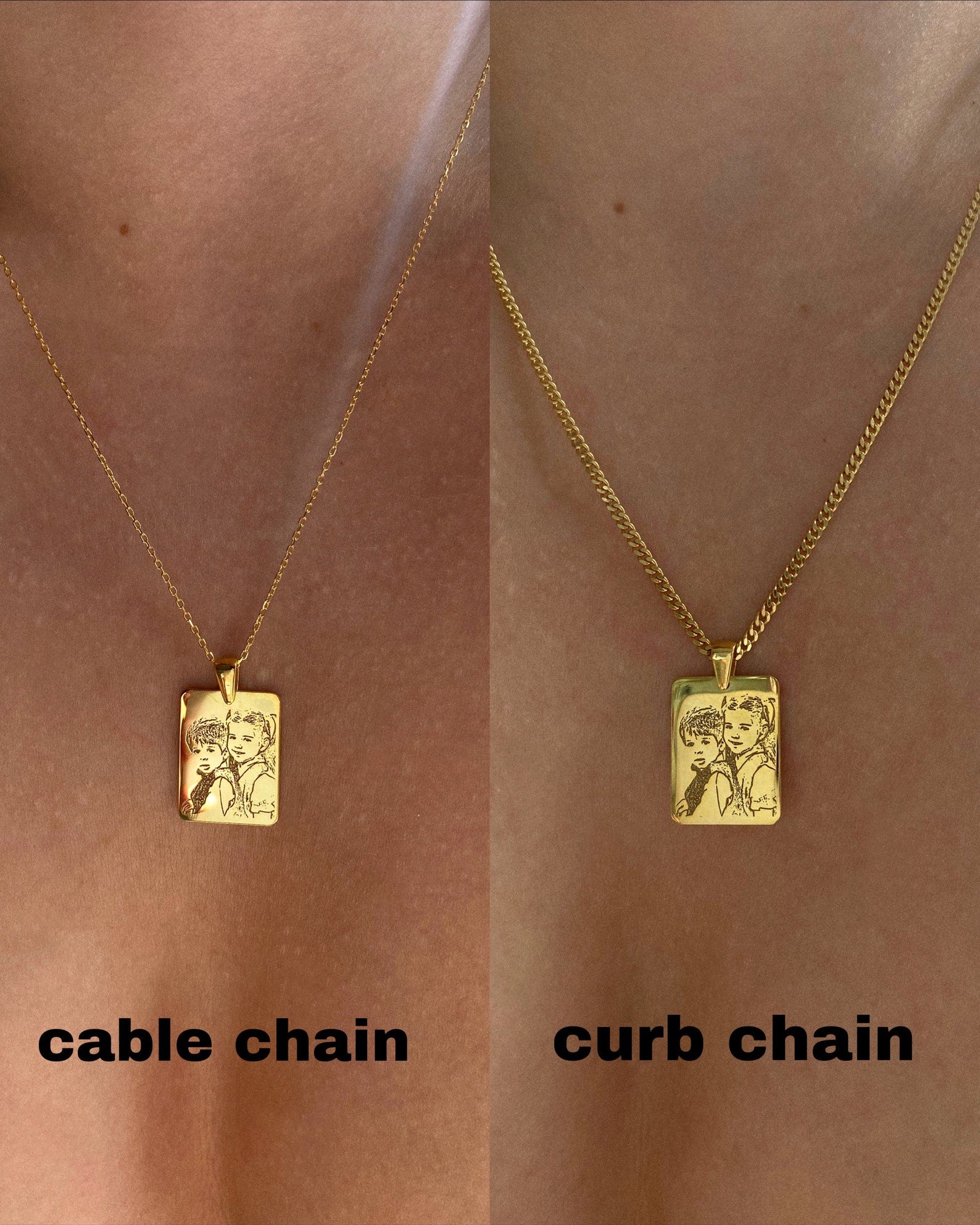 Custom Photo Engraved Gold Necklace