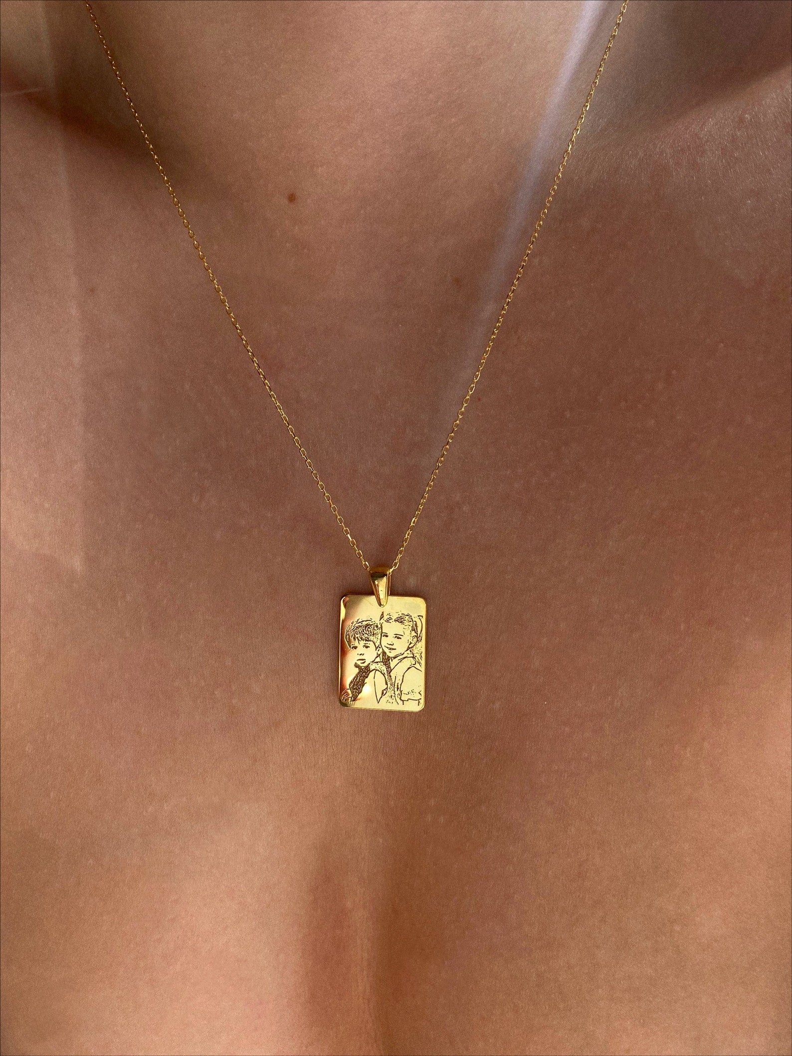 Custom Photo Engraved Gold Necklace