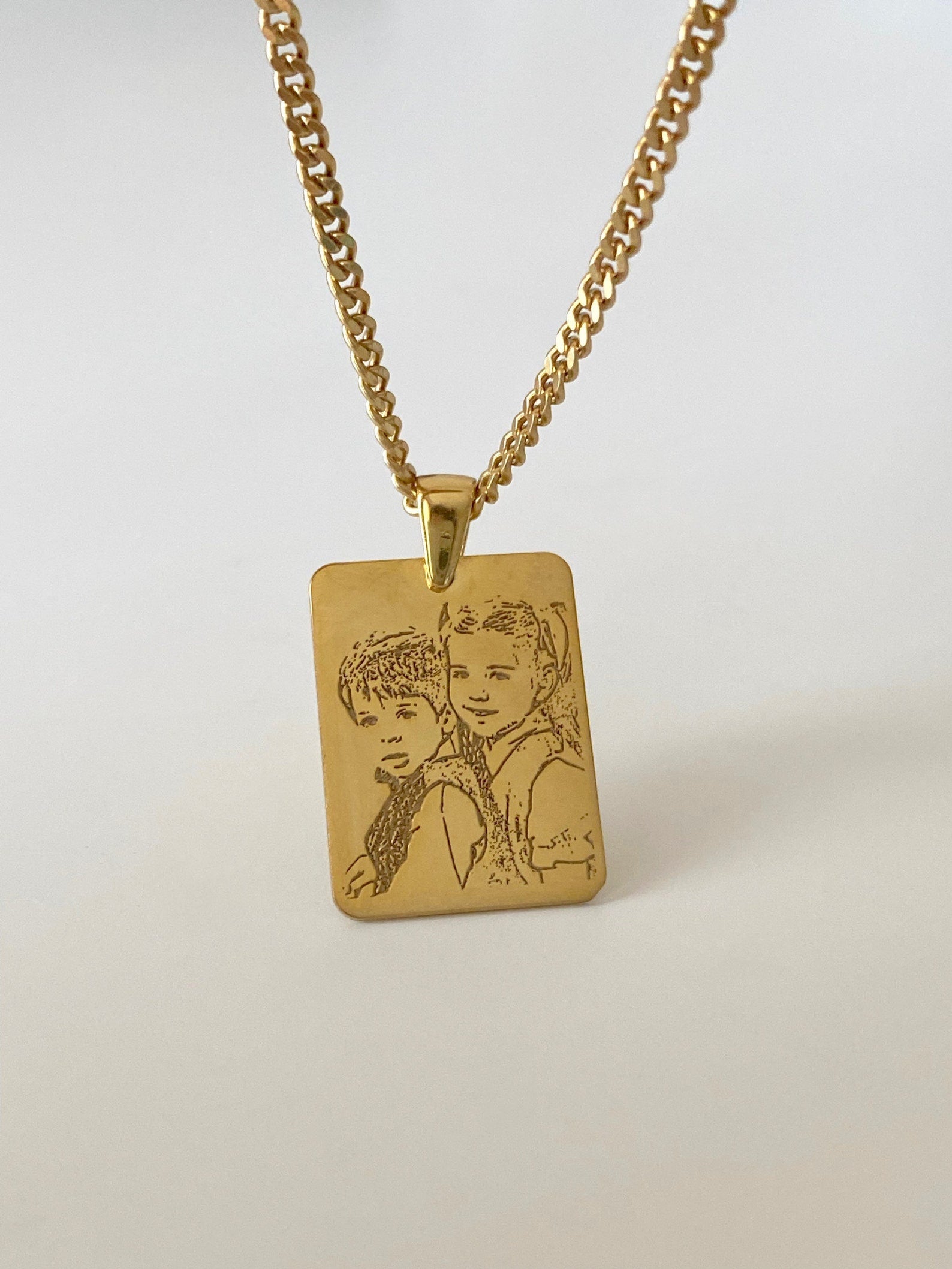 Custom Photo Engraved Gold Necklace