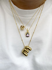 Personalized Gold Cube Letter Necklace