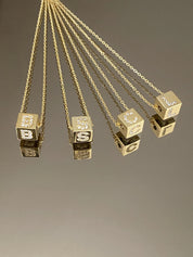 Personalized Gold Cube Letter Necklace