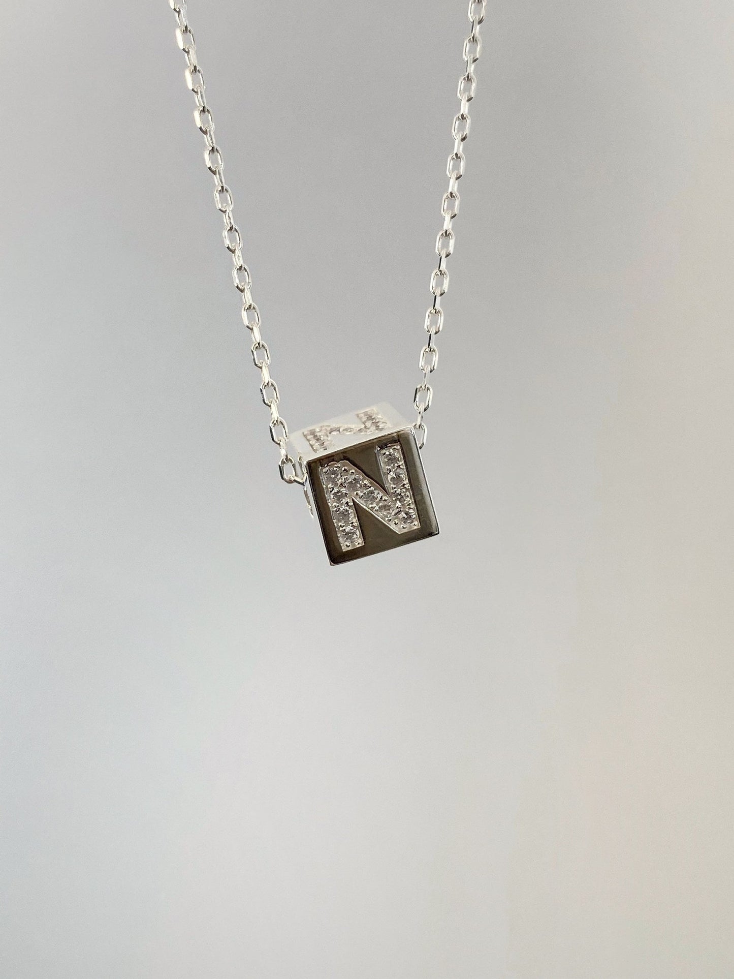 Custom 14k Gold Cube Letter Necklace