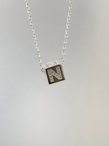 Custom 14k Gold Cube Letter Necklace