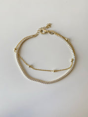 Gold Cz Tennis Bracelet with Beaded Chain