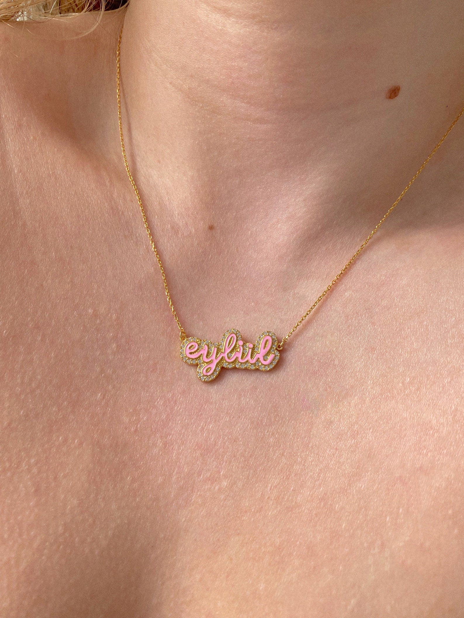 Colorful Custom Name Necklace in 14k Gold