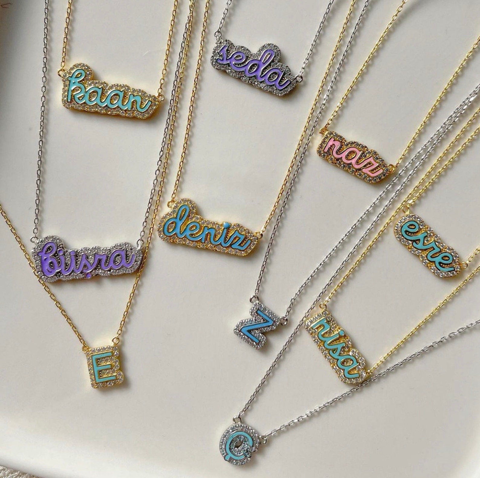 Colorful Custom Name Necklace in 14k Gold