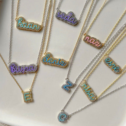 Colorful Custom Name Necklace in Gold and Silver