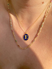 Colorful Initial Necklace in 14k Gold