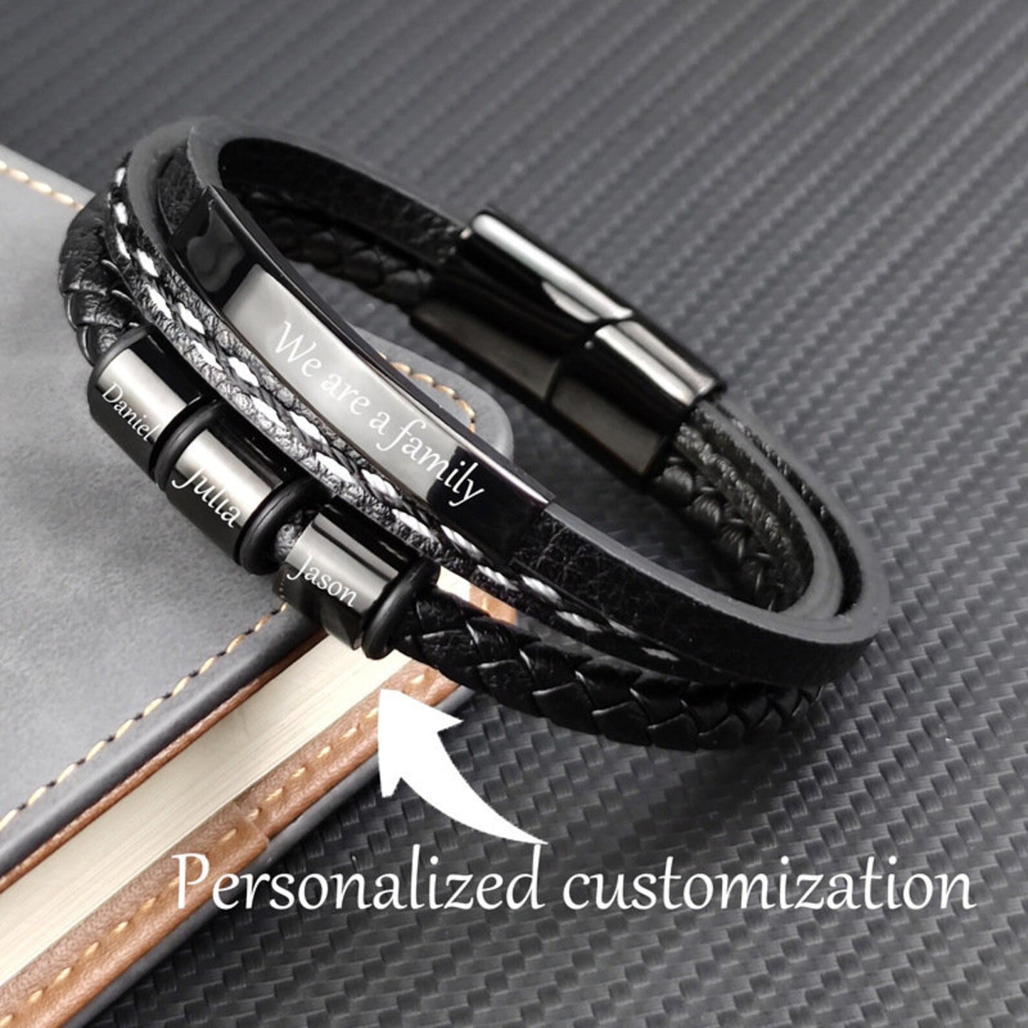 Personalized Black Men's Engraved Bracelet