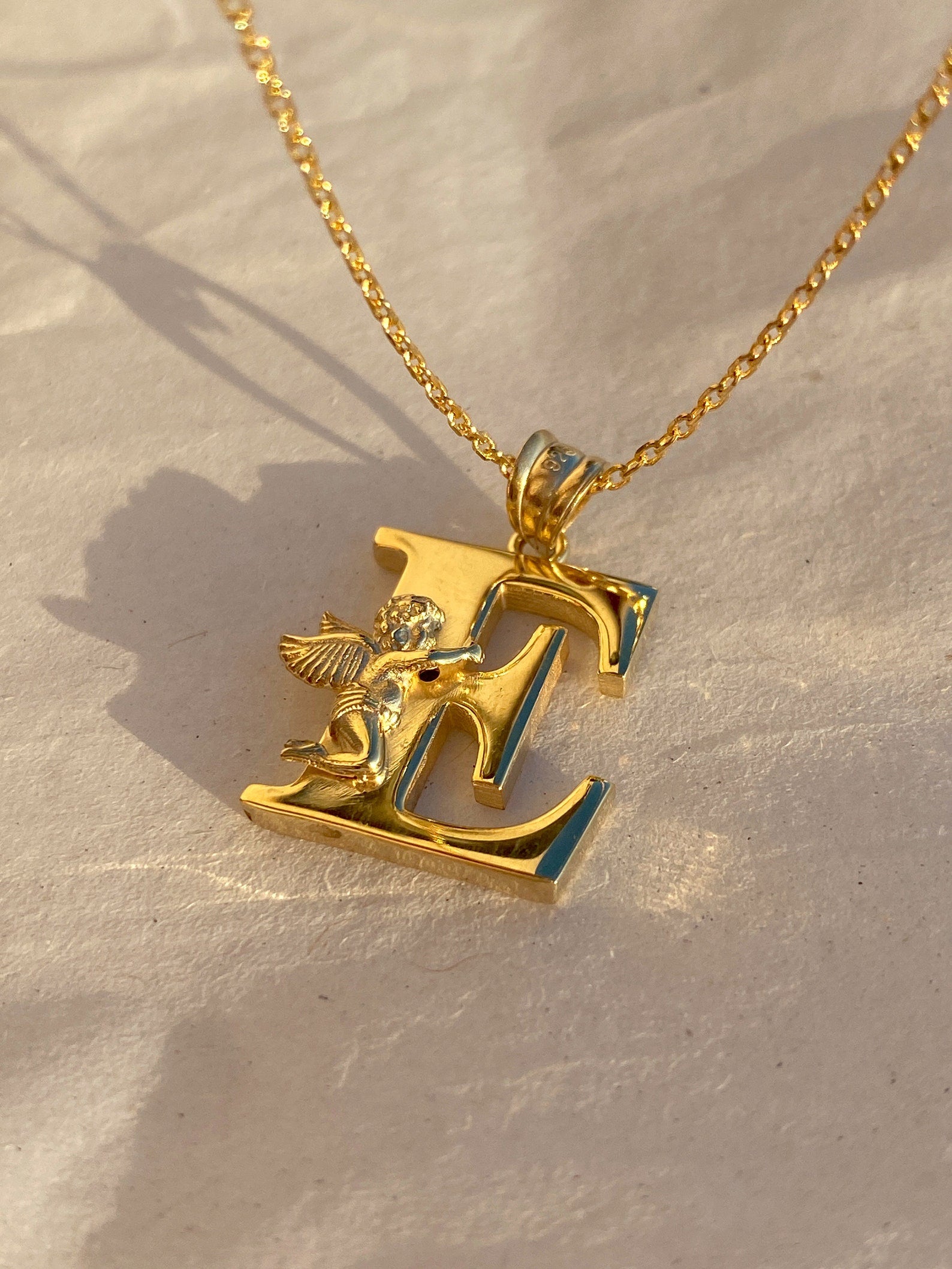 Personalized Gold Angel Initial Necklace