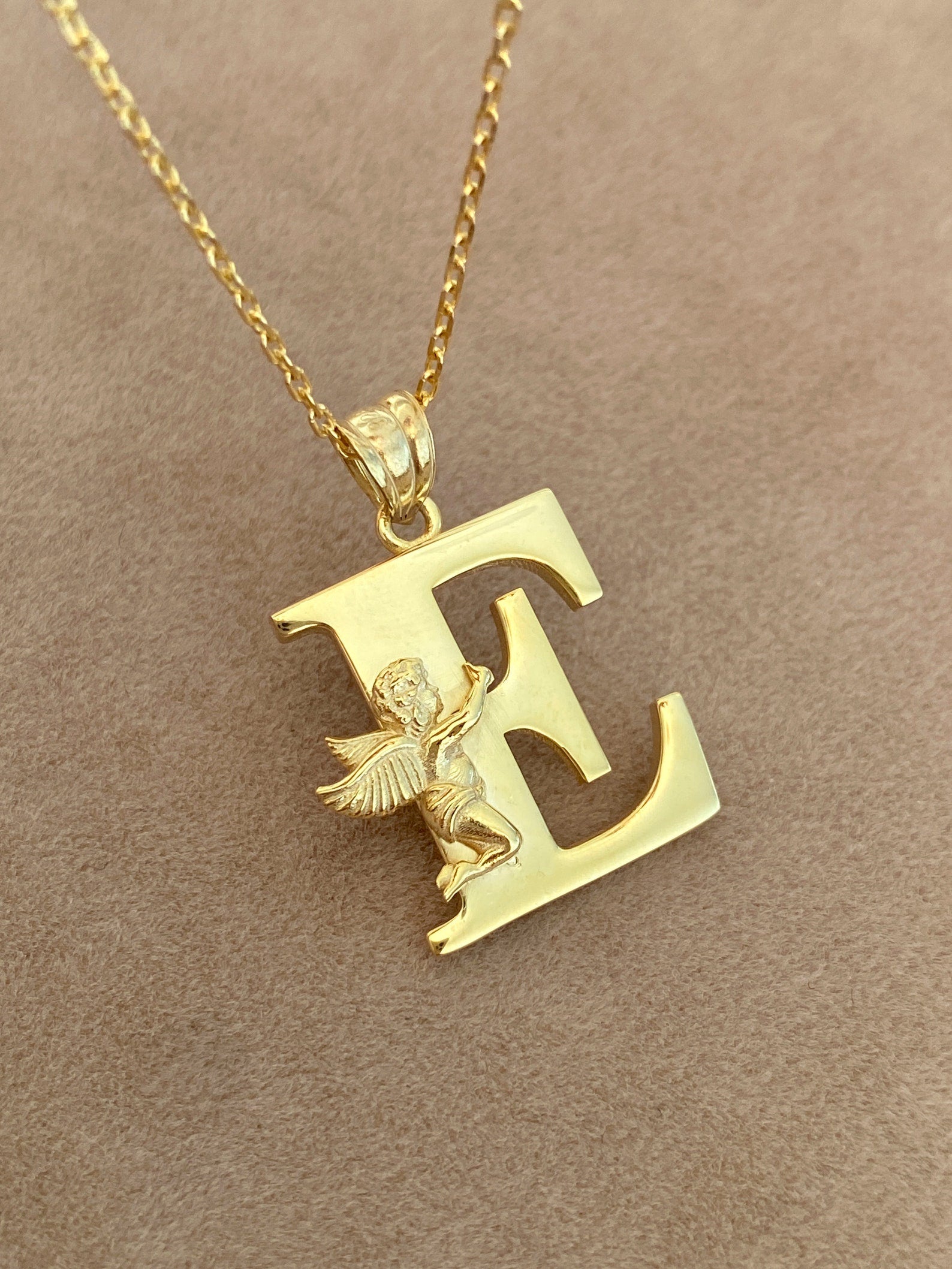 Personalized Gold Angel Initial Necklace