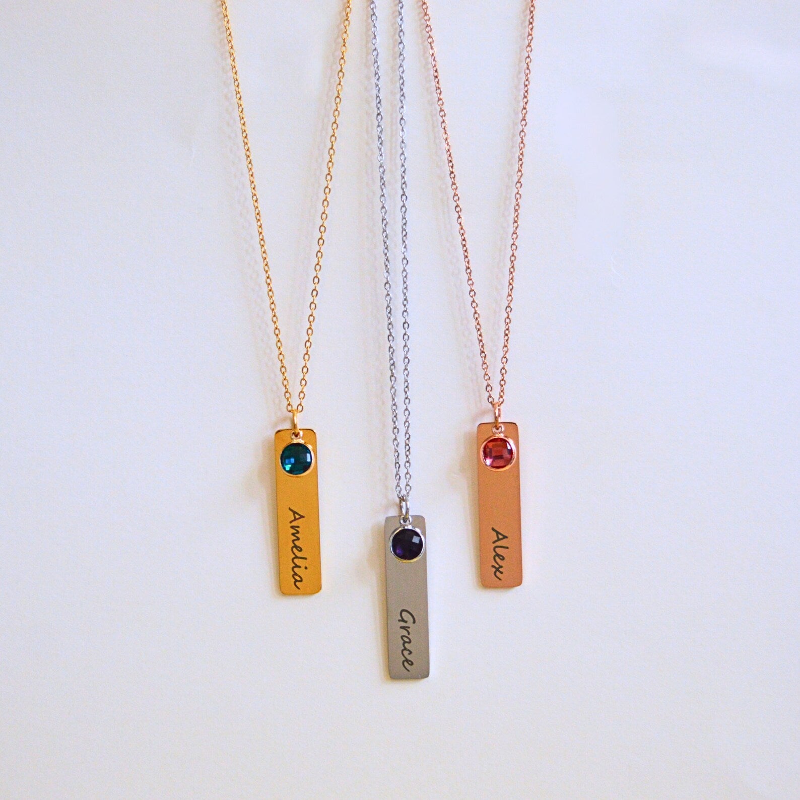 Personalized Birthstone Bar Necklace for Women