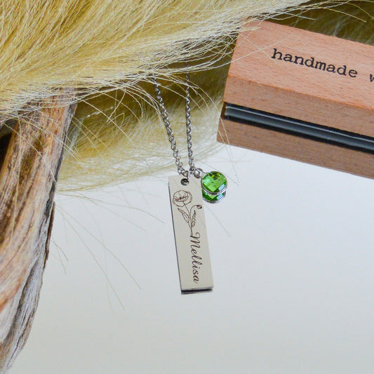 Personalized Birth Flower Birthstone Necklace