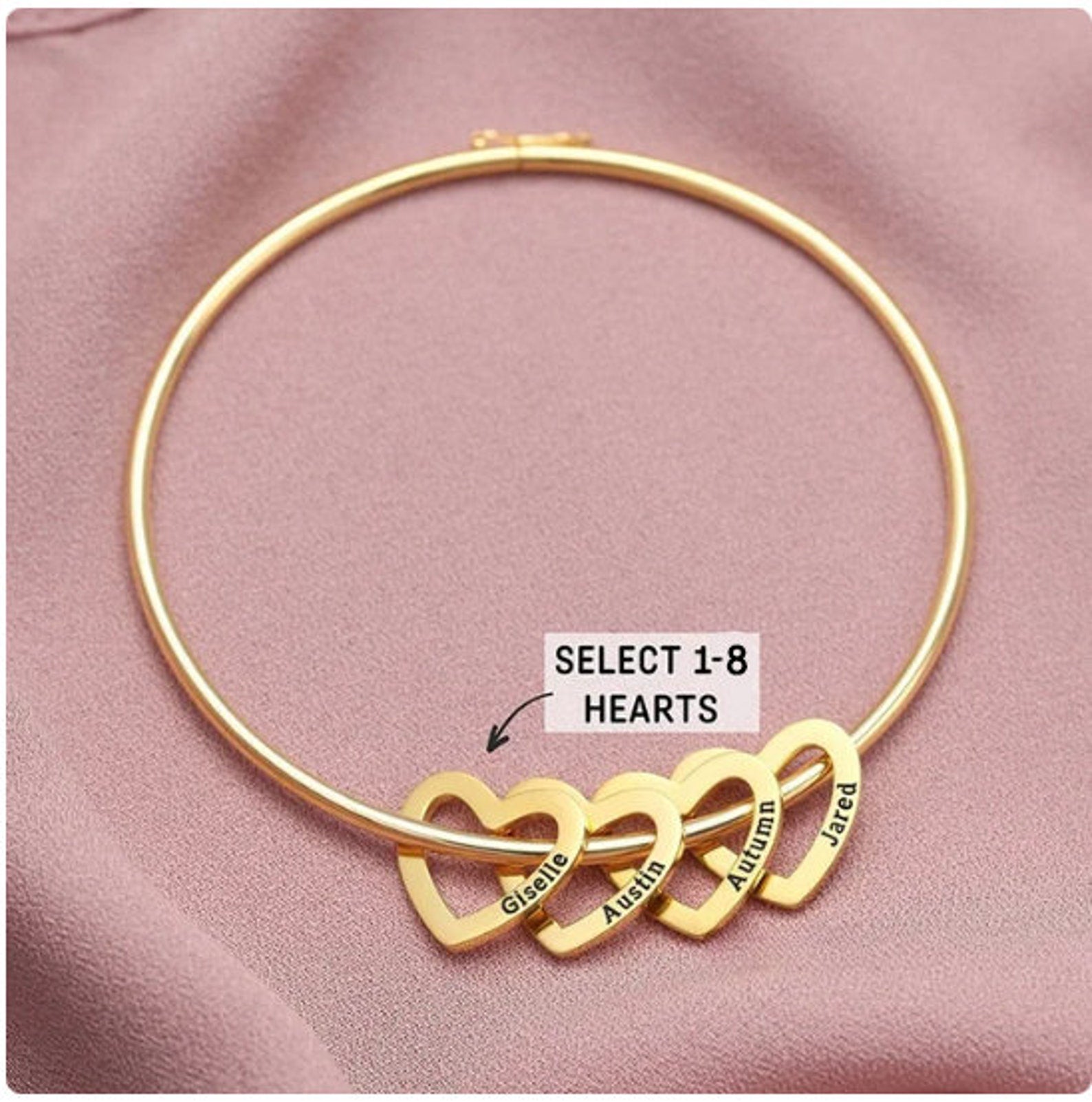 Personalized Name Bangle with Hearts