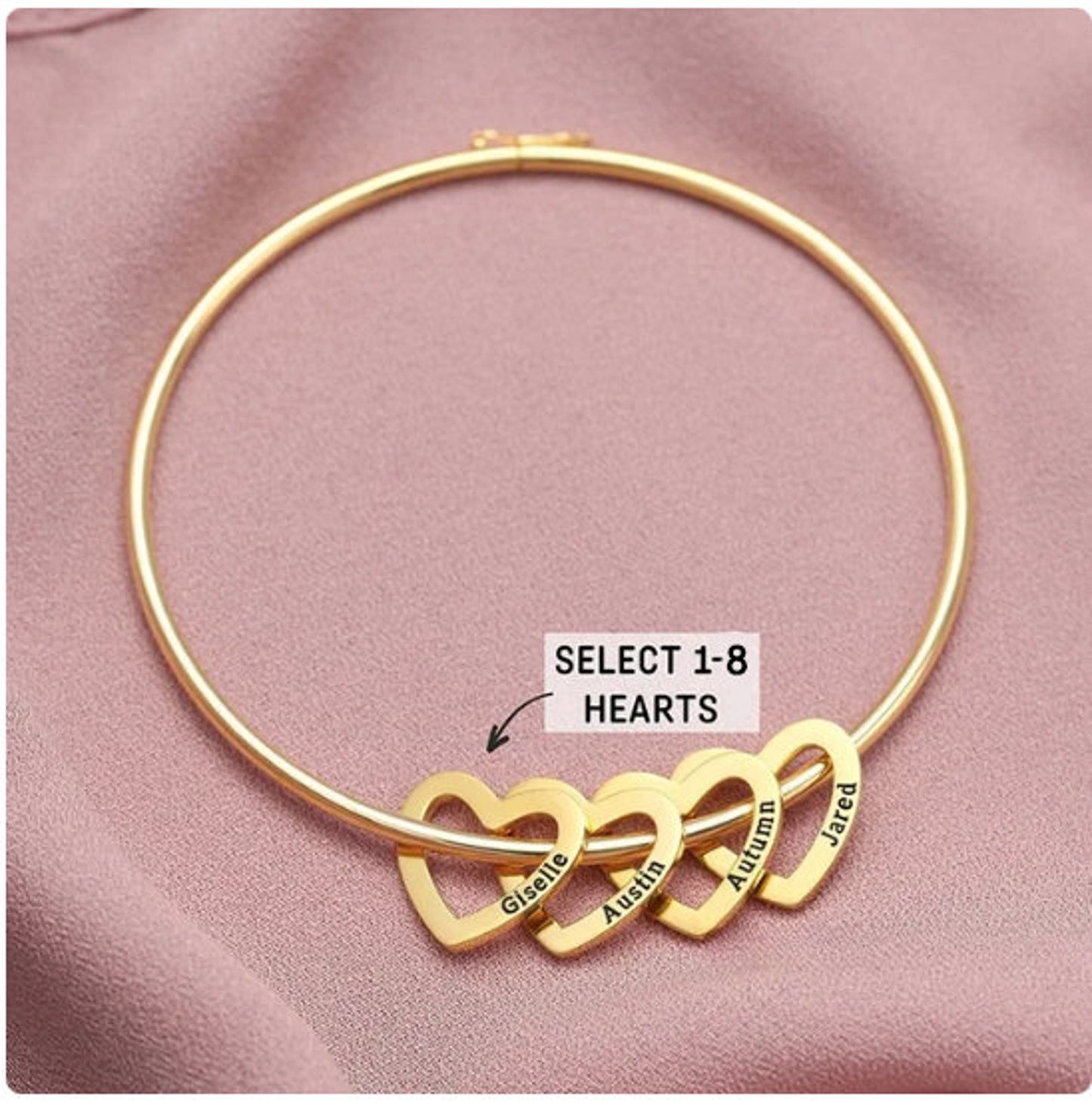 Personalized Name Bangle with Hearts