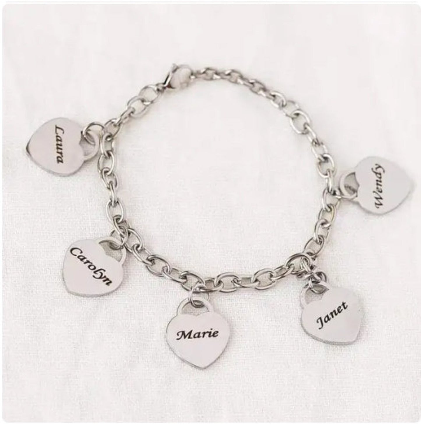 Personalized Heart Charm Name Bracelet