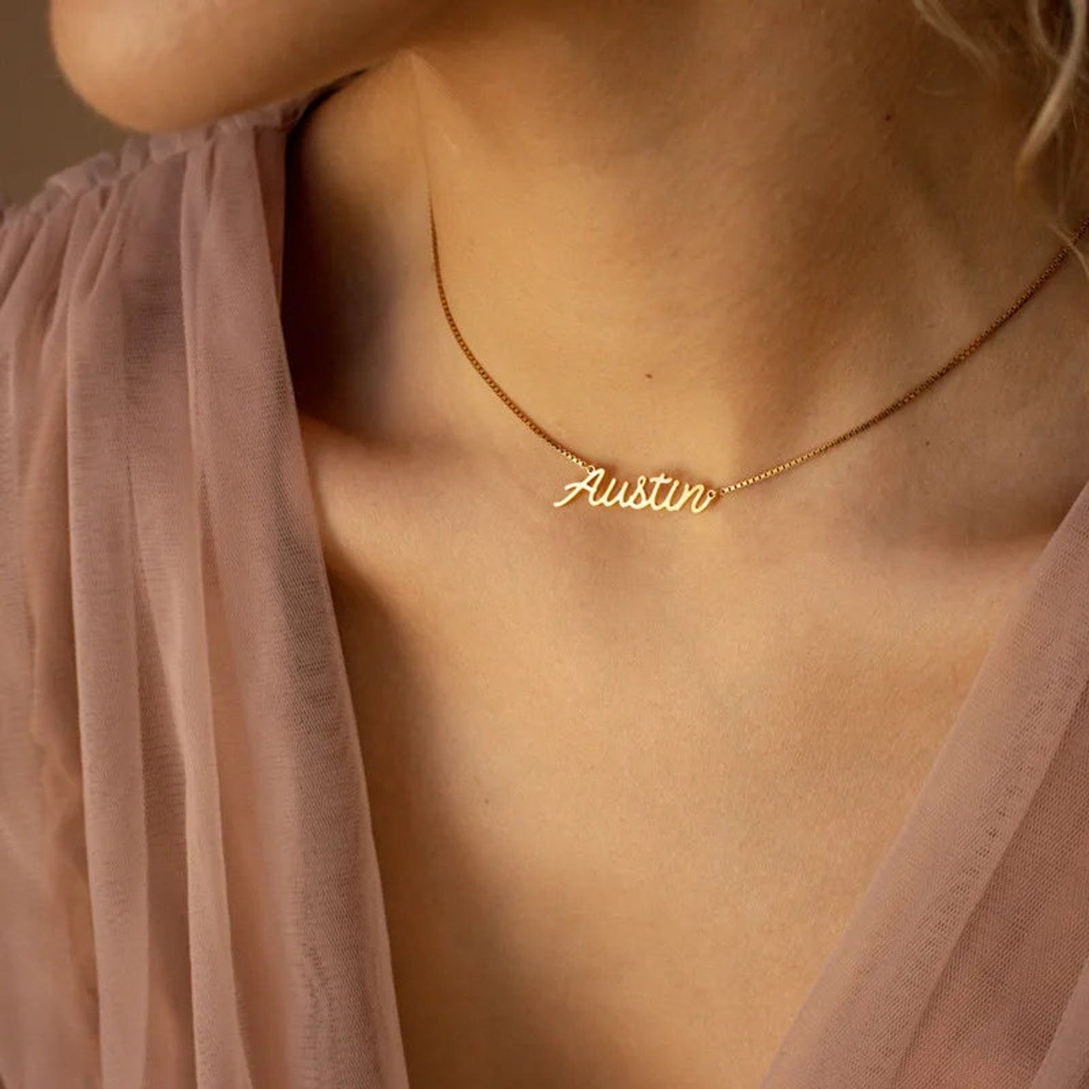 Personalized Name Box Chain Necklace