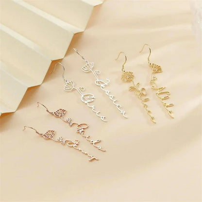 Personalized Birth Flower Dangling Earrings