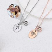 Personalized Birth Flower Photo Necklace