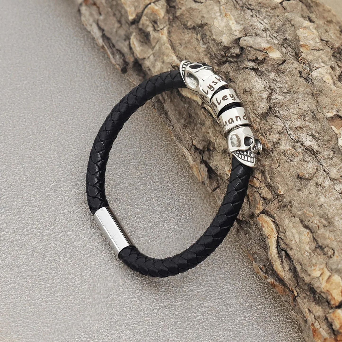 Personalized Black Braided Leather Bracelet