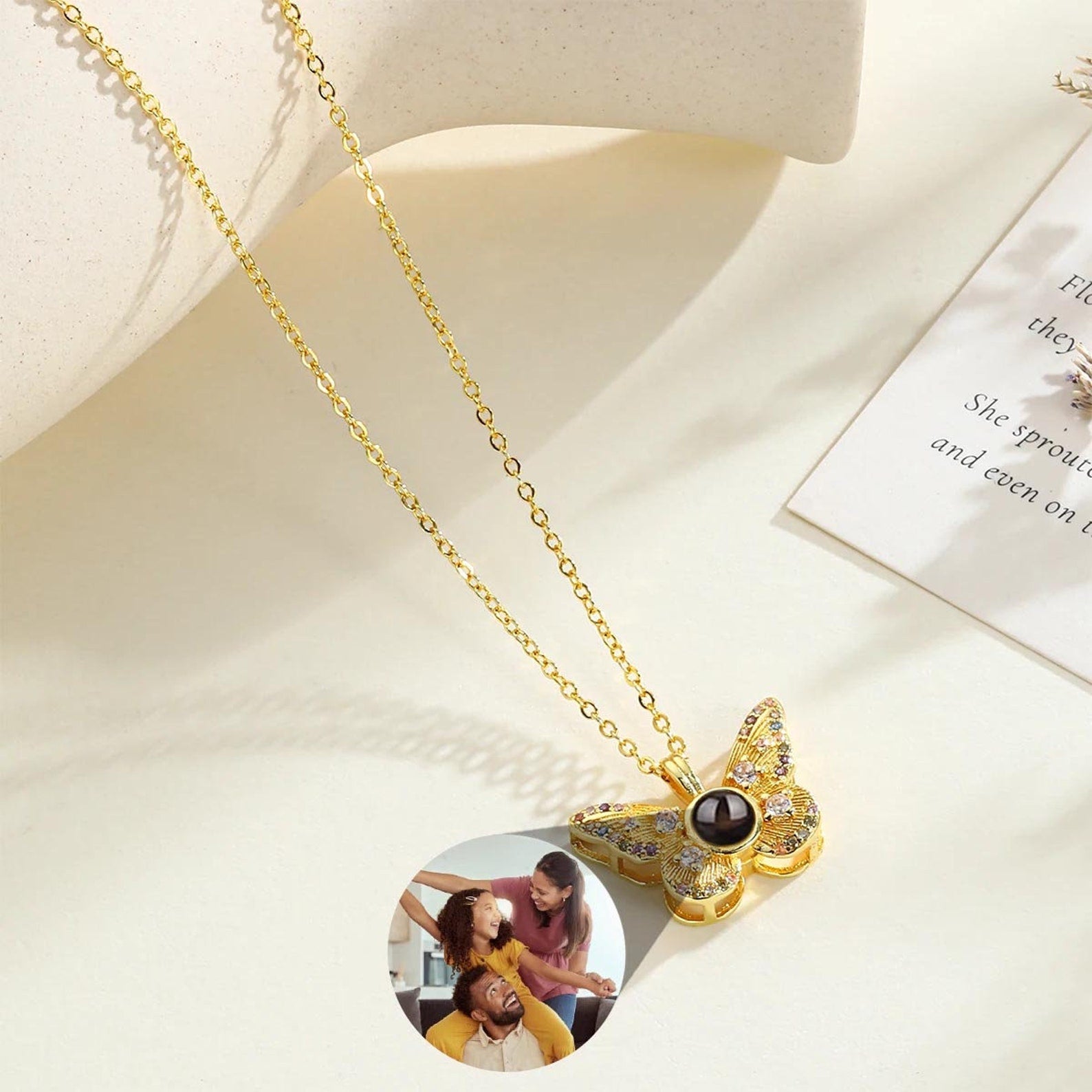 Personalized Butterfly Projection Necklace